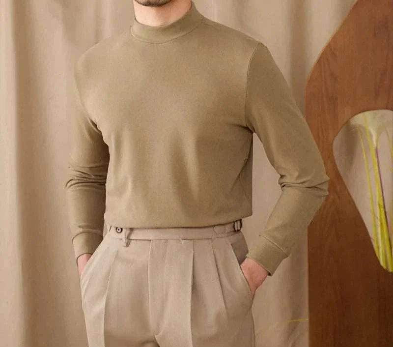 Soft half turtleneck sweater for men in beige, cozy and comfortable polyester material.