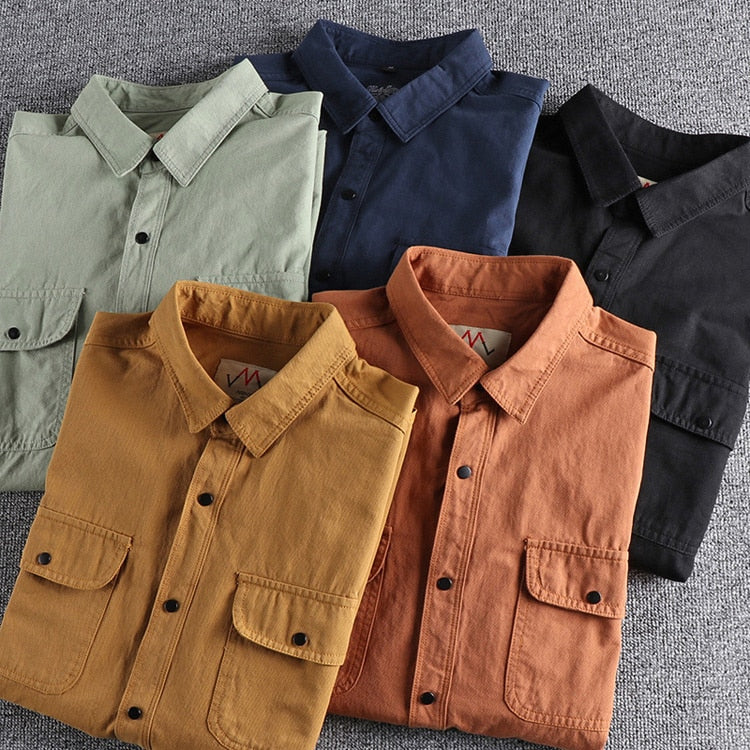 Vintage-Retro Cotton Shirt in assorted colors, breathable and stylish for men, perfect for all seasons.