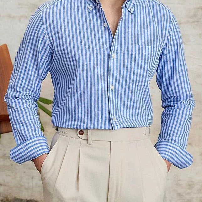 Antonios business striped long-sleeve shirt in blue and white for men.