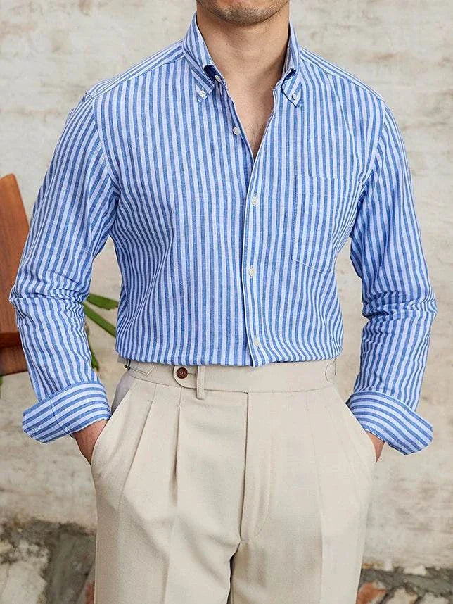 Antonios business striped long-sleeve shirt in blue and white for men.