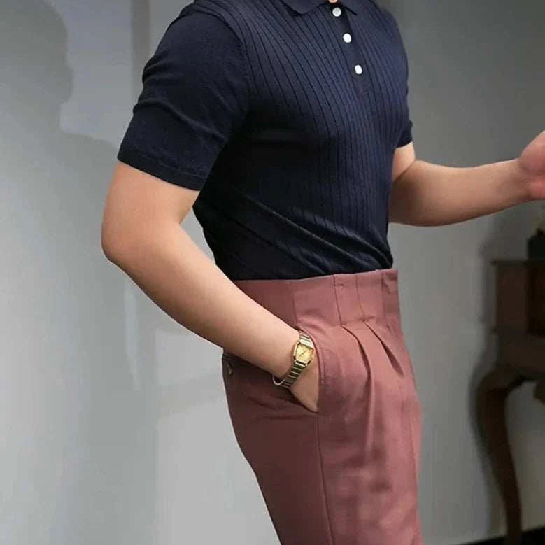 British polo collar t-shirt with smart casual design for office wear.