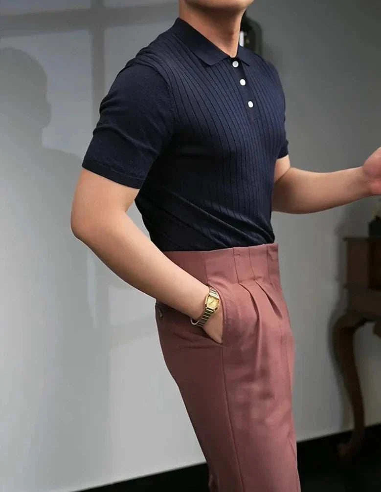 British polo collar t-shirt with smart casual design for office wear.