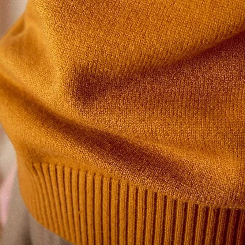 Japanese casual winter sweater close-up, cotton-wool blend, warm and cozy.