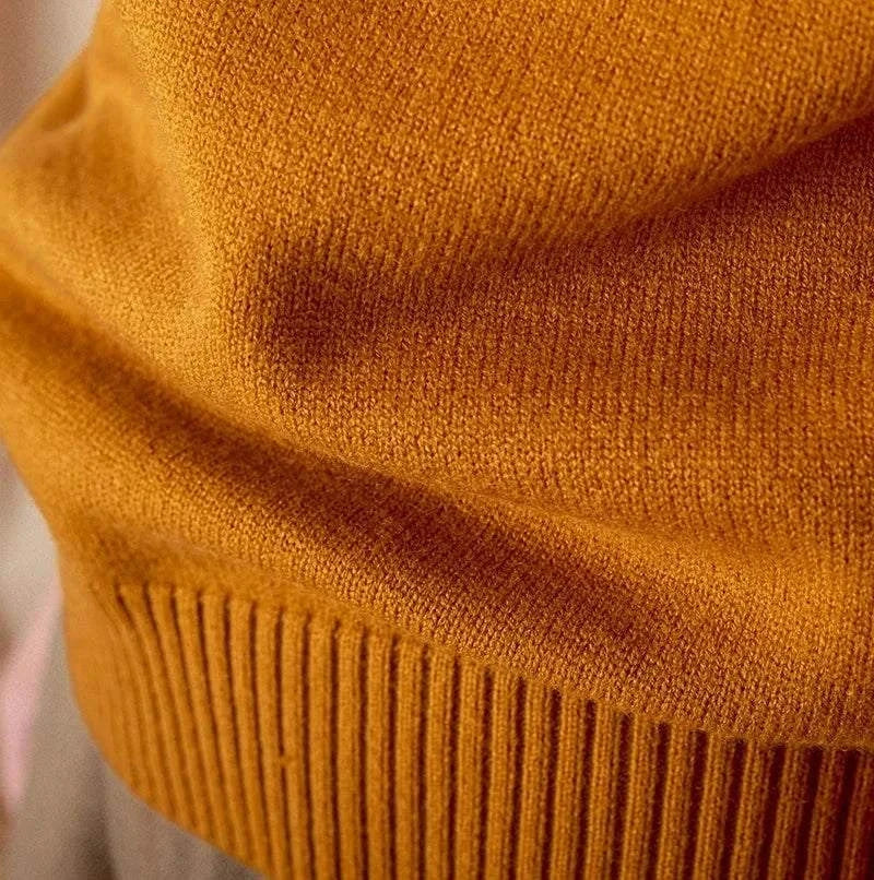 Japanese casual winter sweater close-up, cotton-wool blend, warm and cozy.