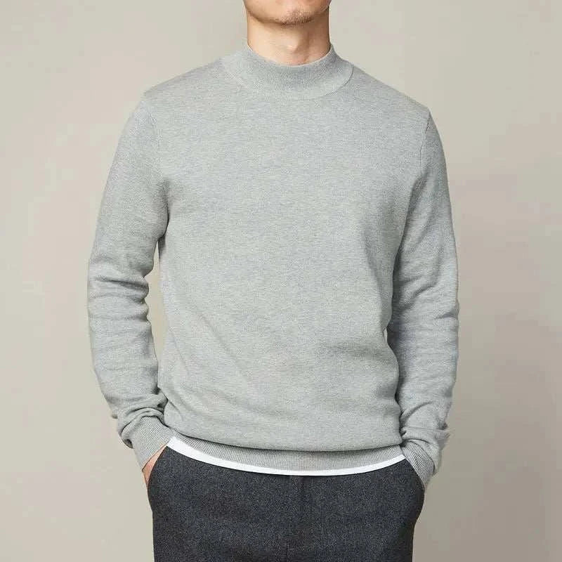 Men's gray winter half turtleneck sweater for comfort and style.