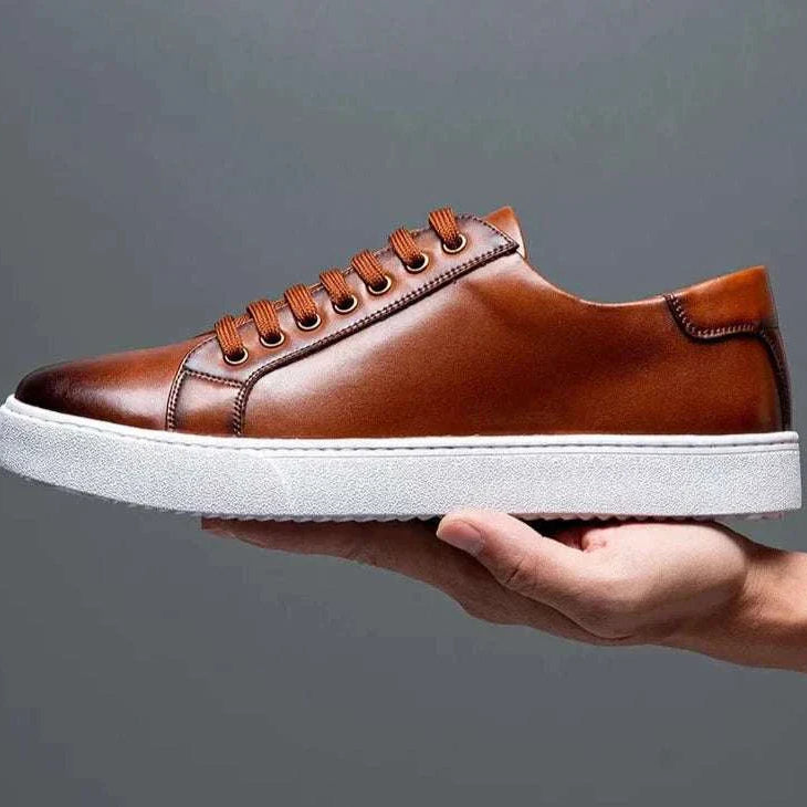 Brown LUXELY office leather shoes for men, casual and breathable design.