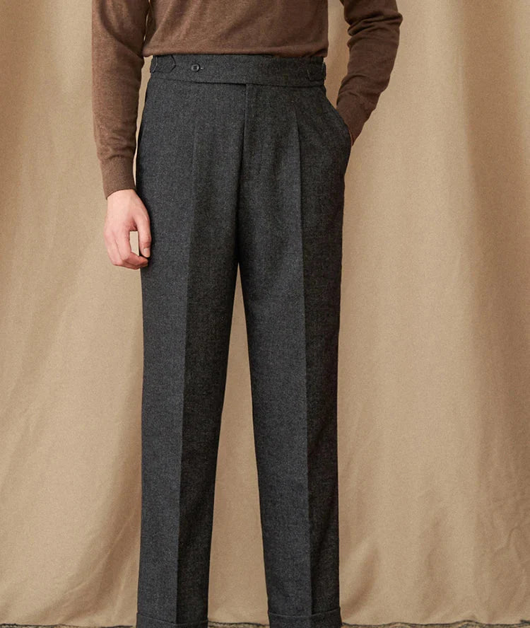 Wool winter Italian trousers in dark gray, stylish and durable.