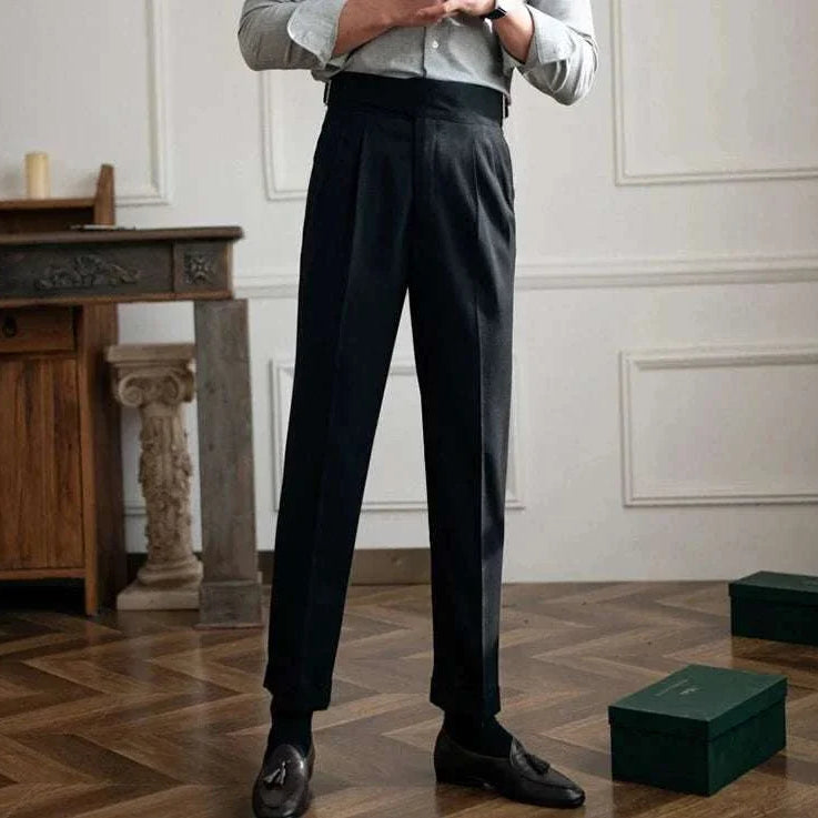 Parisian waist straight trousers, solid pattern, stylish and comfortable fit, men's fashion.
