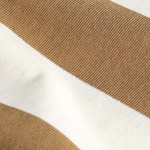 Summer Striped T-Shirt with brown and white stripes, close-up view.