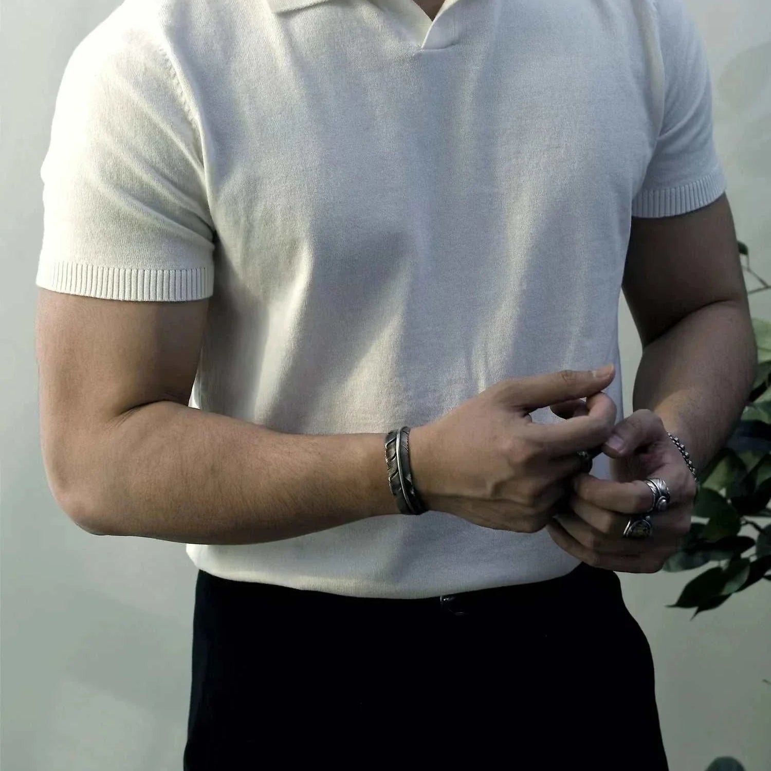 Men's Old Money American polo t-shirt in solid white, short sleeves, cotton fabric.