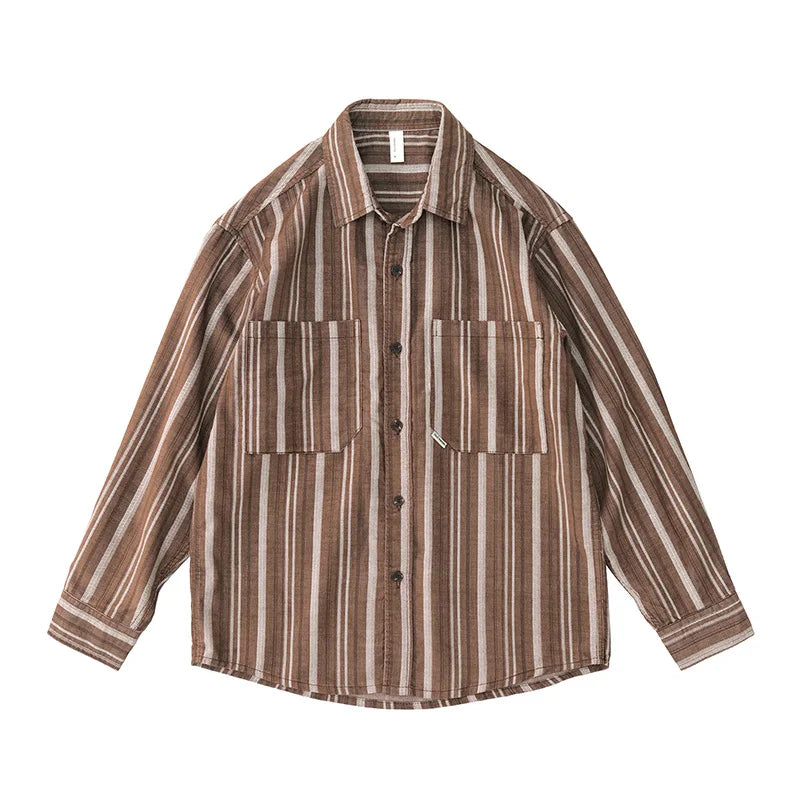 Japanese corduroy striped double pocket shirt