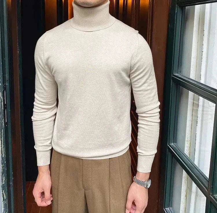 Antonios business turtleneck sweater for men in beige, ideal for office wear.