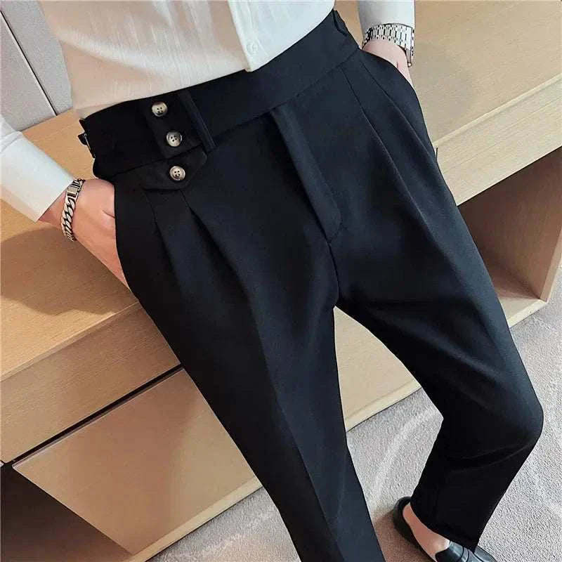 Slim fit suit elegant pants for men in solid black, stylish and modern.