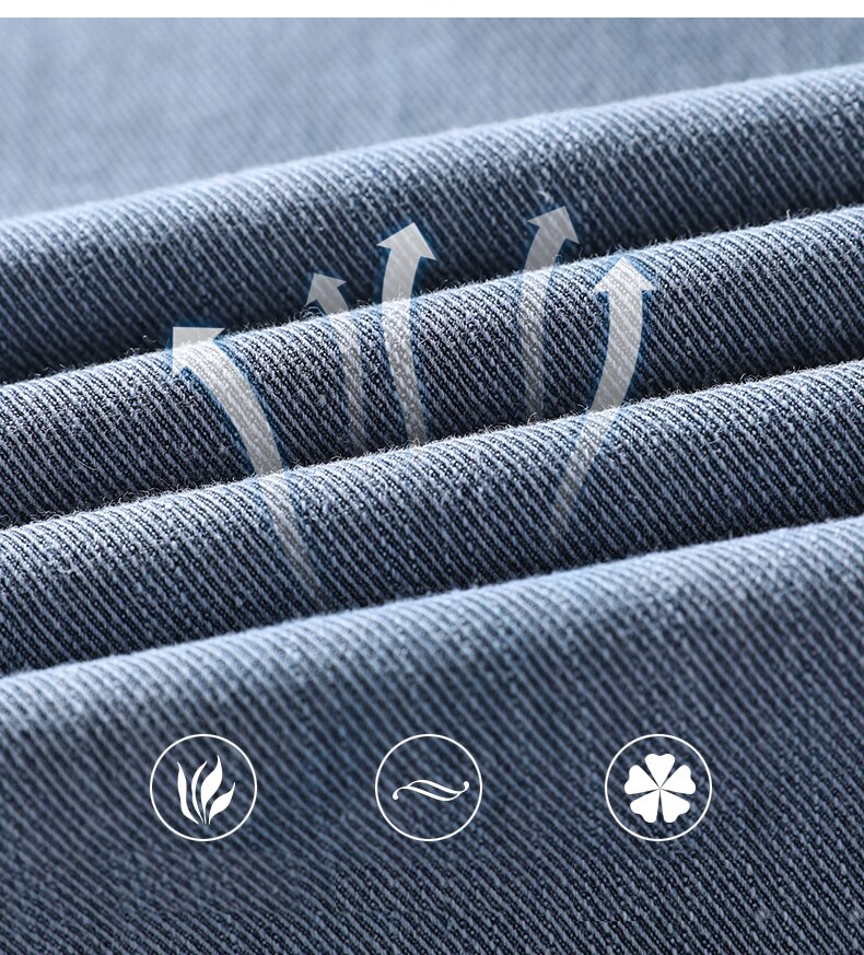 Close-up of breathable blue denim fabric showcasing the texture and breathable feature of Vinny Denim Joggers.