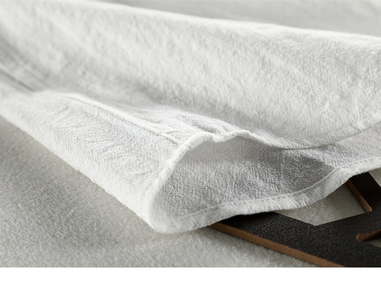 Maurice Solid Shirt, cotton and linen blend fabric detail.