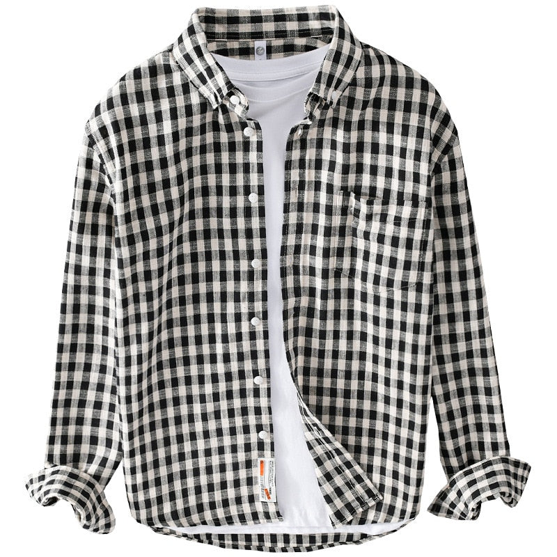 Antonios Casual Plaid Shirt 100% Cotton with black and white pattern.