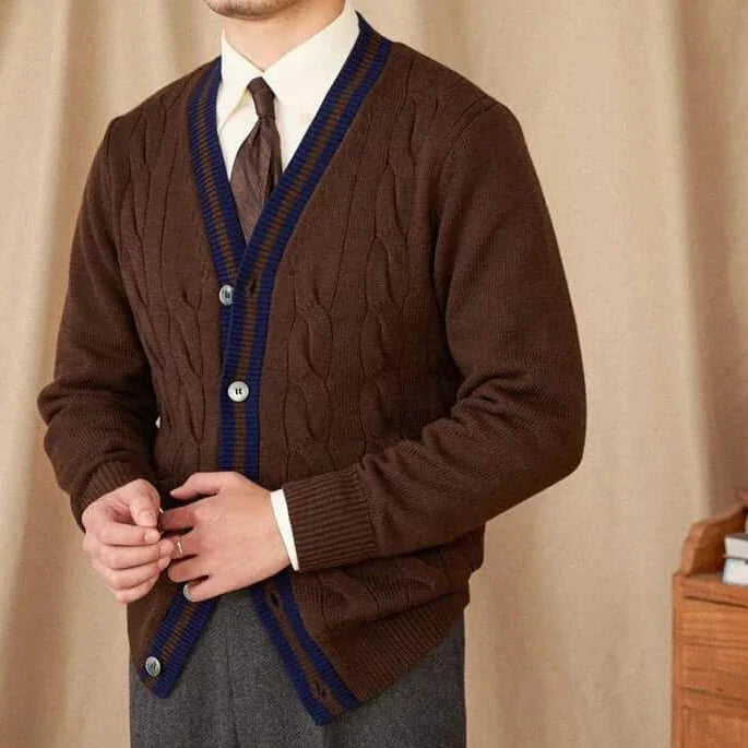 Antonios twisted knit cardigan in vintage Italian style, men's wool sweater.