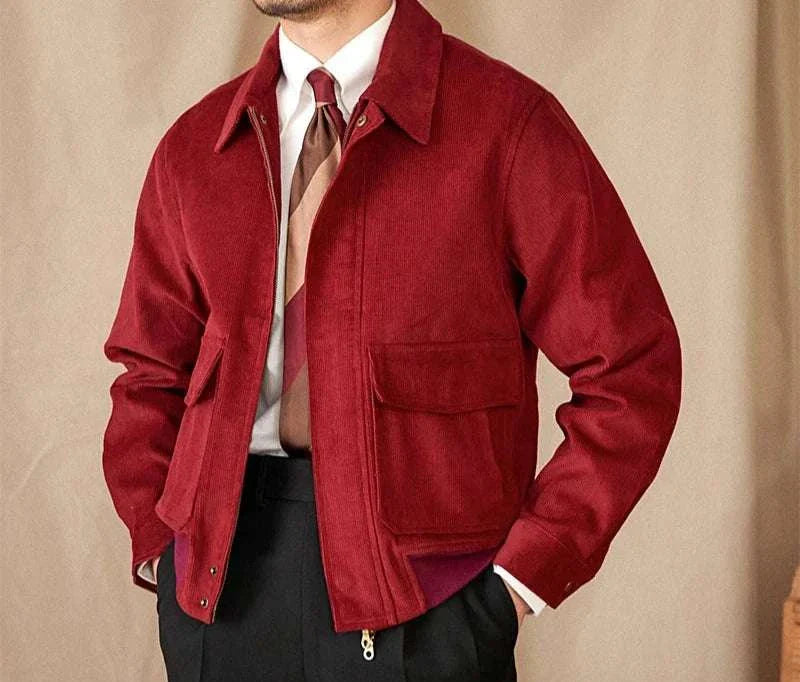 Men's pure cotton bomber jacket in red.