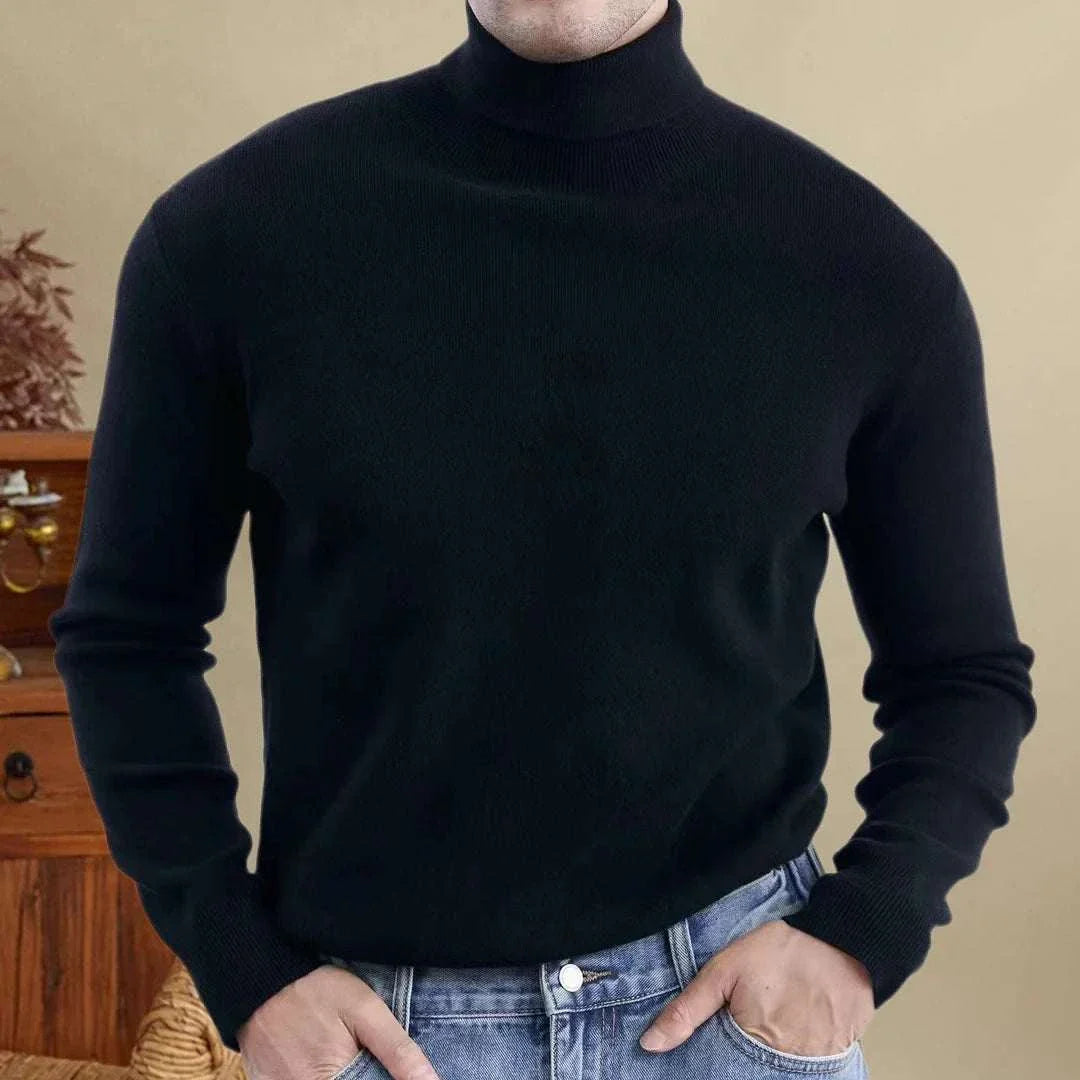 High-turtleneck classic sweater for men in soft wool and lyocell, perfect for warmth and style.
