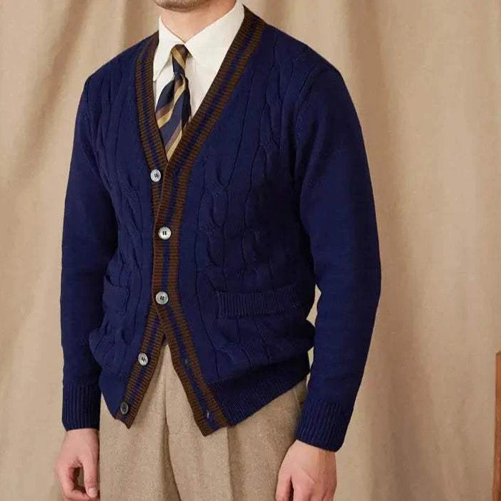 Antonios twisted knit cardigan in Italian vintage style, men's wool sweater.