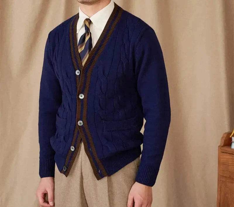 Antonios twisted knit cardigan in Italian vintage style, men's wool sweater.