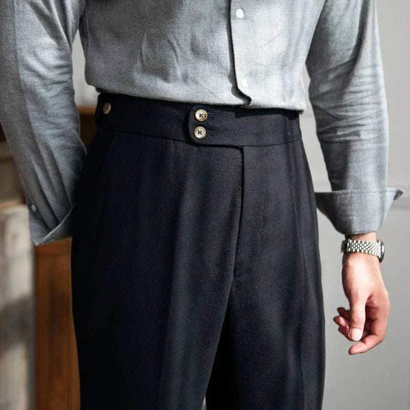 Autumn/Winter retro Italian trousers for men, solid pattern, stylish and cozy.