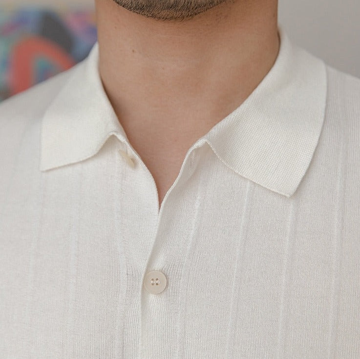 ANK Striped T-Shirt with classic collar in soft cotton fabric.