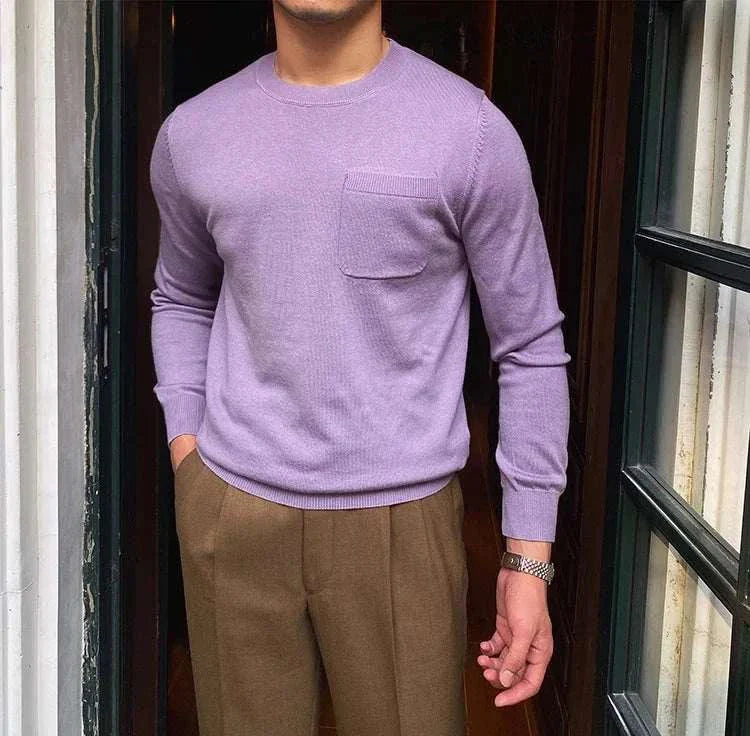 Antonios office premium sweater in lavender color worn by a man, showcasing comfort and perfect fitting.