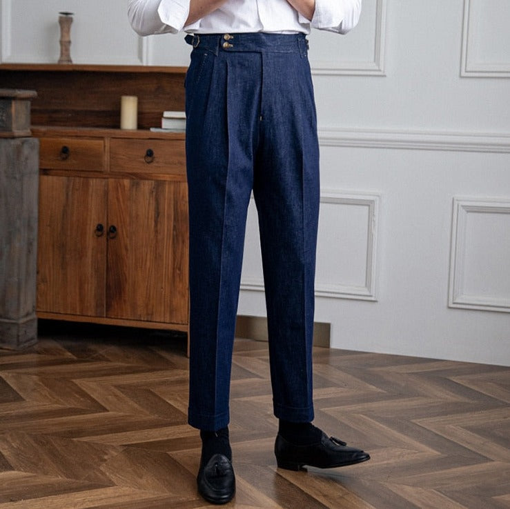 Italian Blue Trousers made of high-quality cotton designed for elegance.