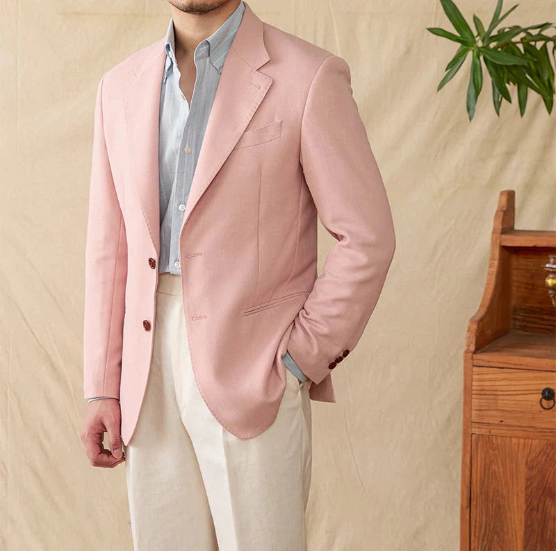 Business linen relaxation jacket in light pink, featuring a stylish design for men.