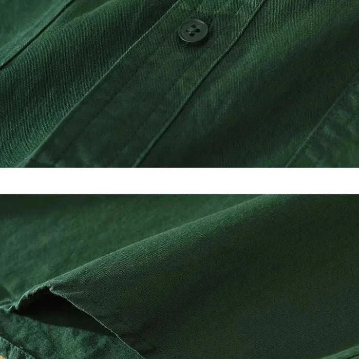 Japanese loose short sleeve summer shirt with green cotton fabric.