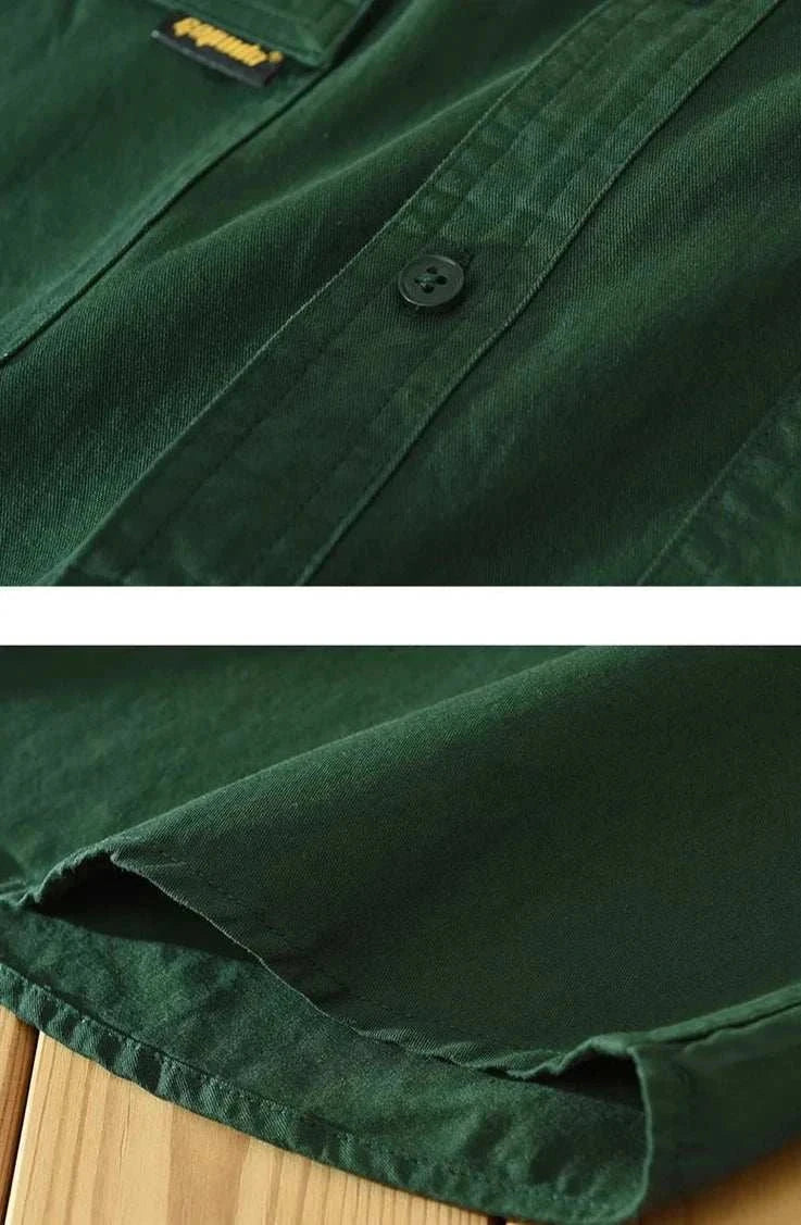 Japanese loose short sleeve summer shirt with green cotton fabric.