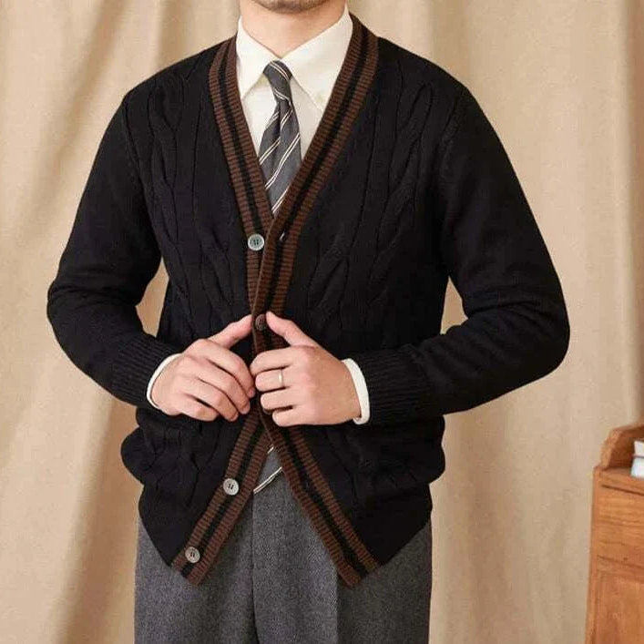 Antonios twisted knit cardigan in Italian vintage style, men's wool cardigan.