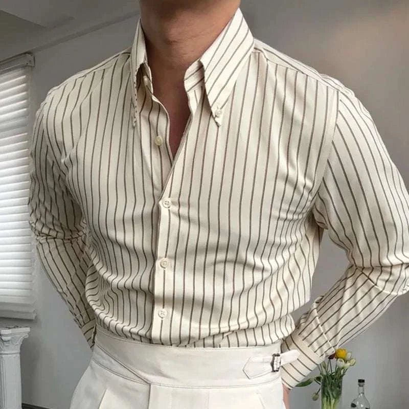 Elegant Antonios British tuxedo striped shirt for men in high-quality polyester fabric.