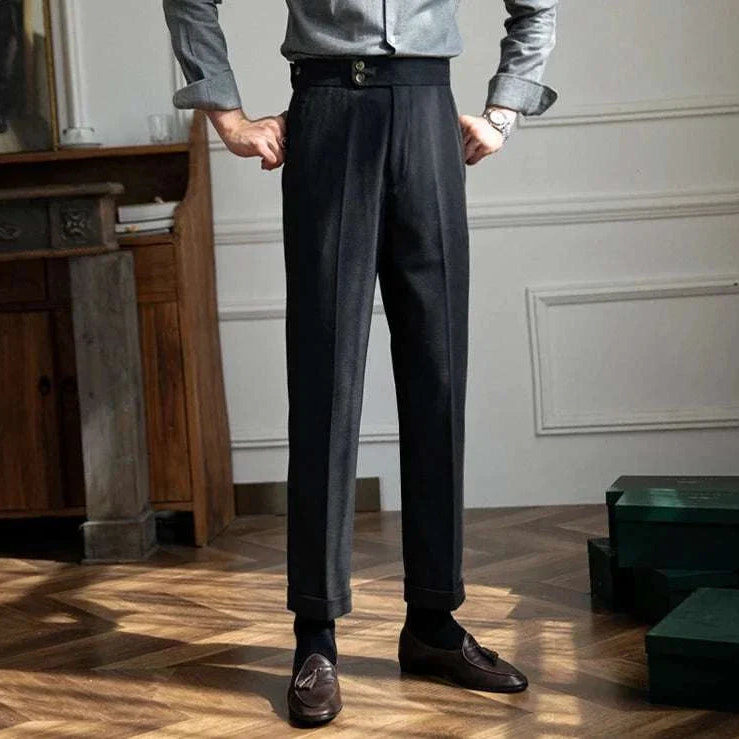Autumn/Winter retro Italian trousers in dark solid color, stylish and comfortable for men.