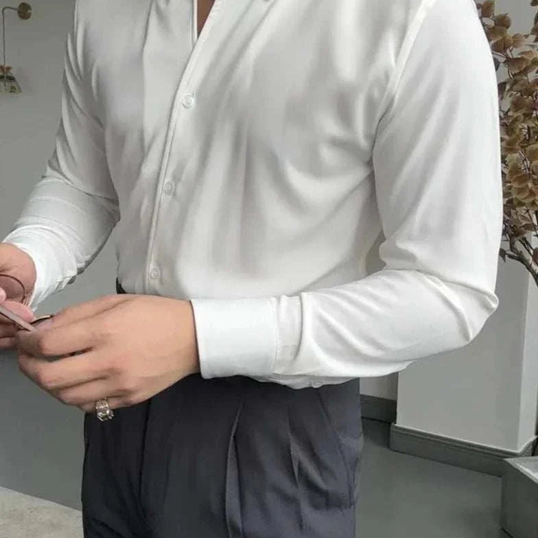 Antonios elegance solid long sleeve shirt for men, versatile and comfortable, ideal for casual or office wear.