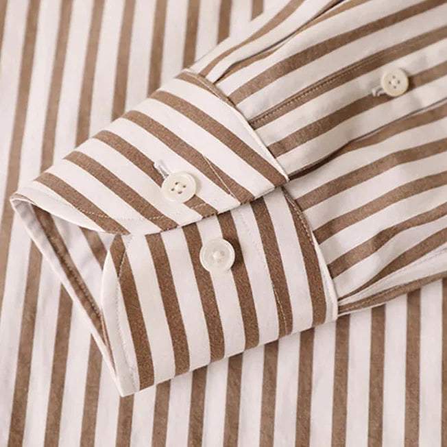 Cotton striped Italian office shirt with buttoned cuff details.