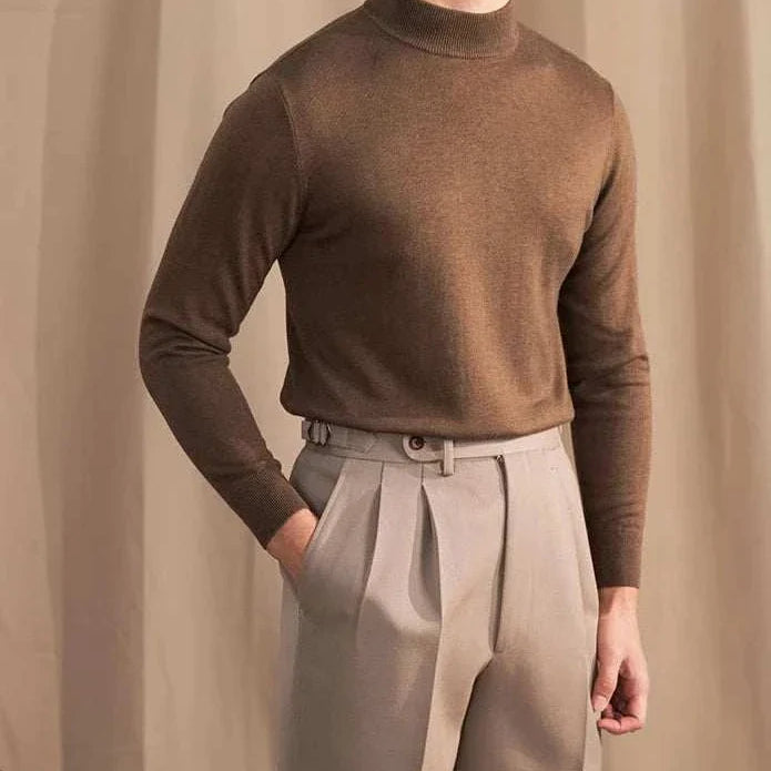 Antonios slim fit half-turtleneck sweater in brown, modern and cozy design.