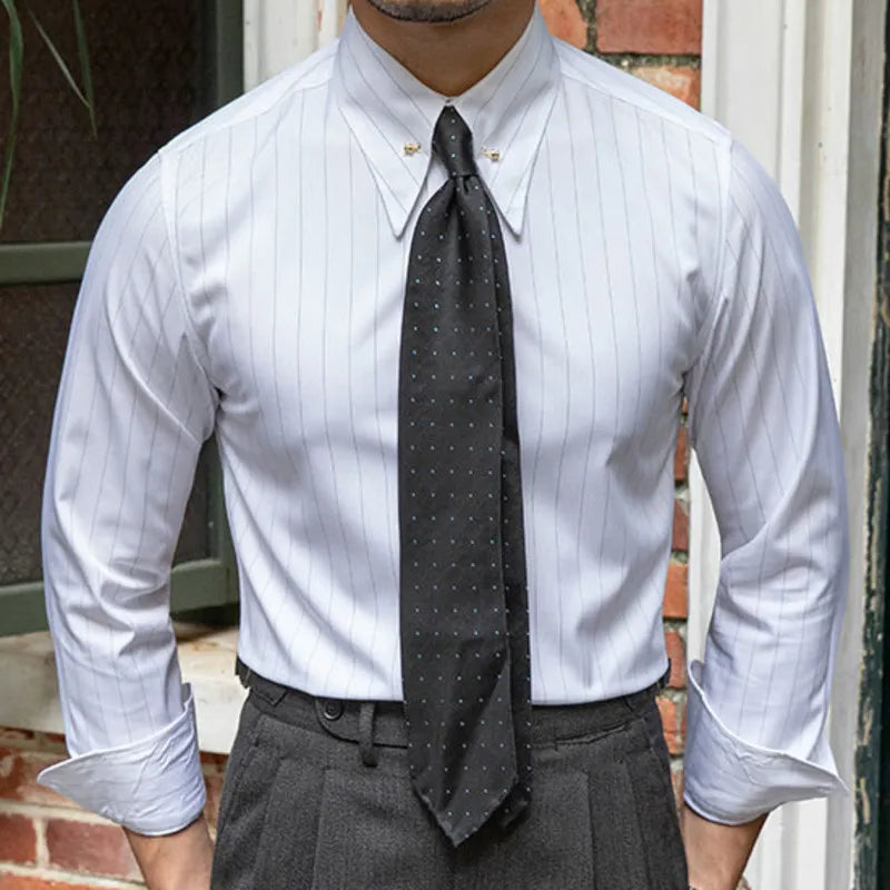 Antonios Business Camisa, long sleeve smart casual shirt for men, solid pattern, cotton broadcloth fabric.