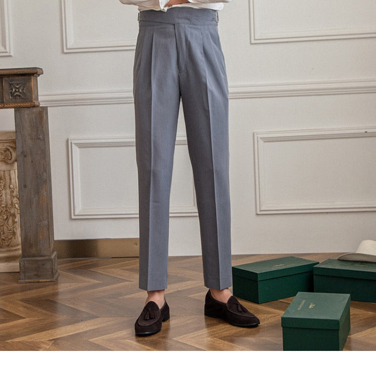High Waist Business Trousers for Men in Gray, Classic Elegance and Smart Casual Style
