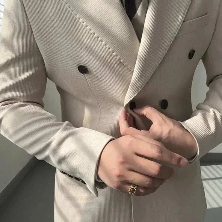 Antonios double breasted suit blazer in beige, elegant men's formalwear.