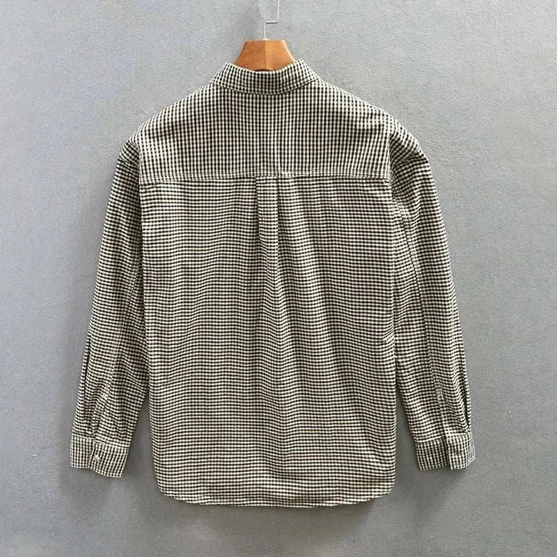 Men's plaid cotton summer shirt, back view, for spring/summer style and comfort.