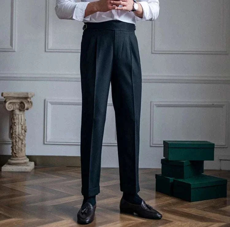 Men's cold season straight trousers in solid pattern, perfect for winter style.