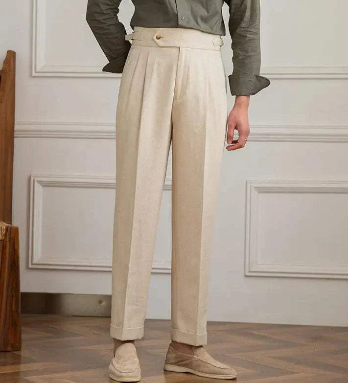 Antonios Naples cotton-linen pants in summer comfort fit for smart casual style.