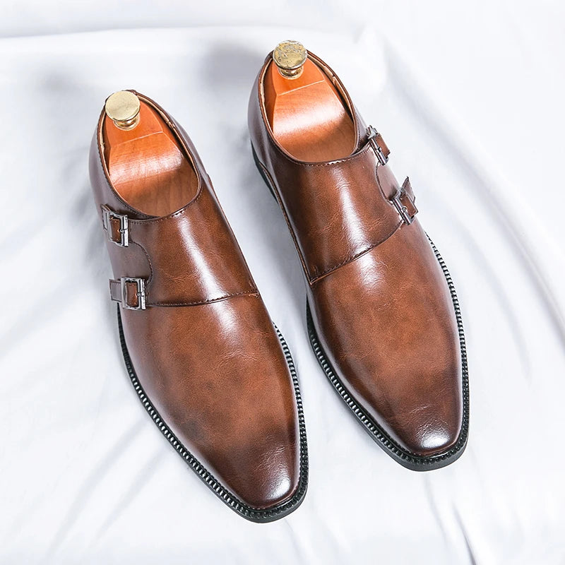 Buckle monk classic retro shoes