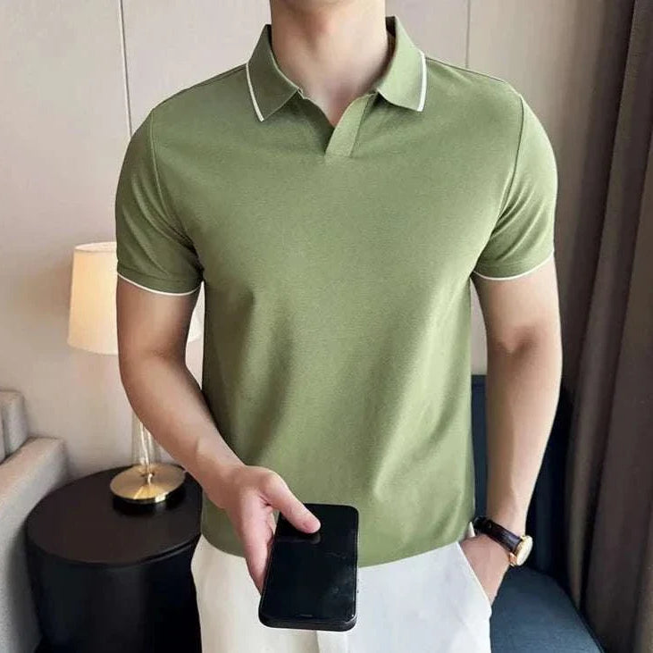 British slim fit summer polo t-shirt in green, showcasing a stylish and breathable design for men in spring/summer.