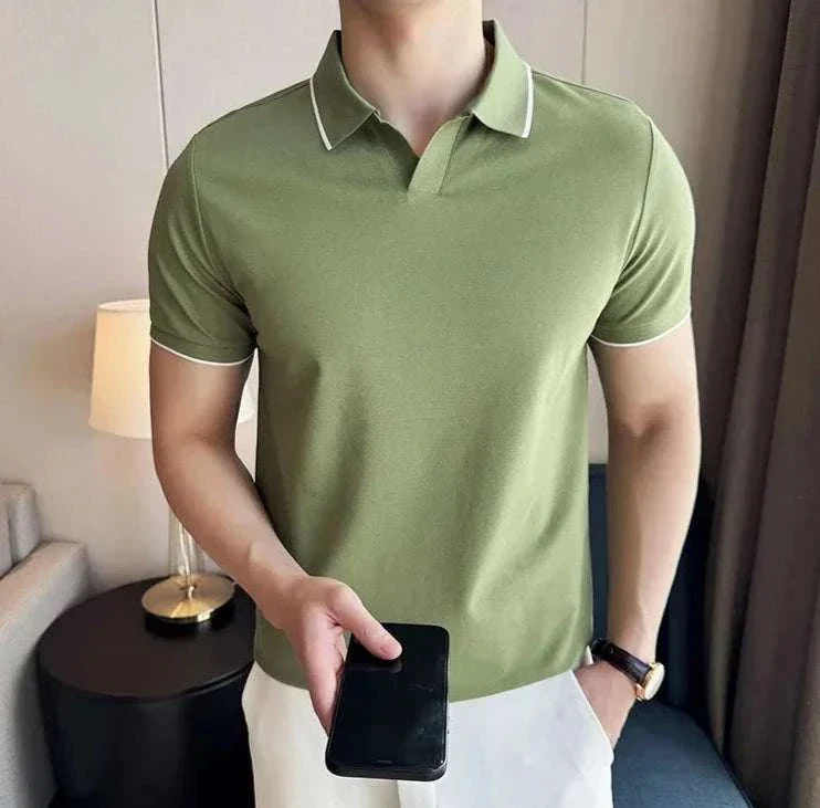 British slim fit summer polo t-shirt in green, showcasing a stylish and breathable design for men in spring/summer.