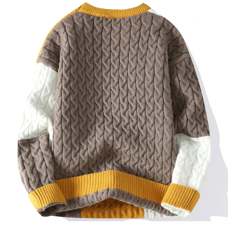 Norway neck sweater with elegant casual design, featuring a solid pattern and wool-polyester blend, perfect for all seasons.