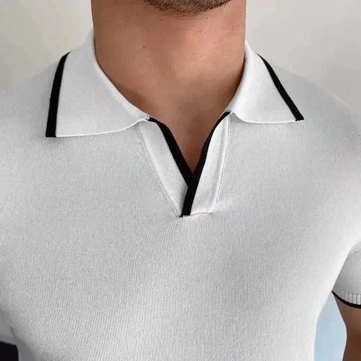 Polo collar relaxed fit t-shirt for men in solid white, tailored for comfort and versatility.