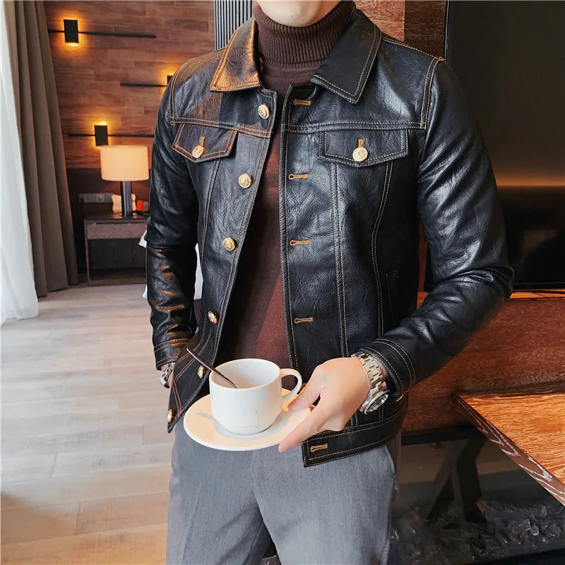 Men's ECO leather jacket in black, eco-friendly, casual elegant style.